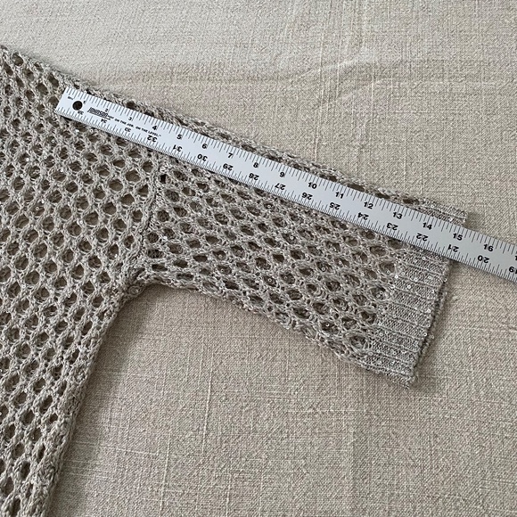 Joseph Ribkoff metallic sequined openwork tunic sweater in champagne - Size L - Picture 8 of 11